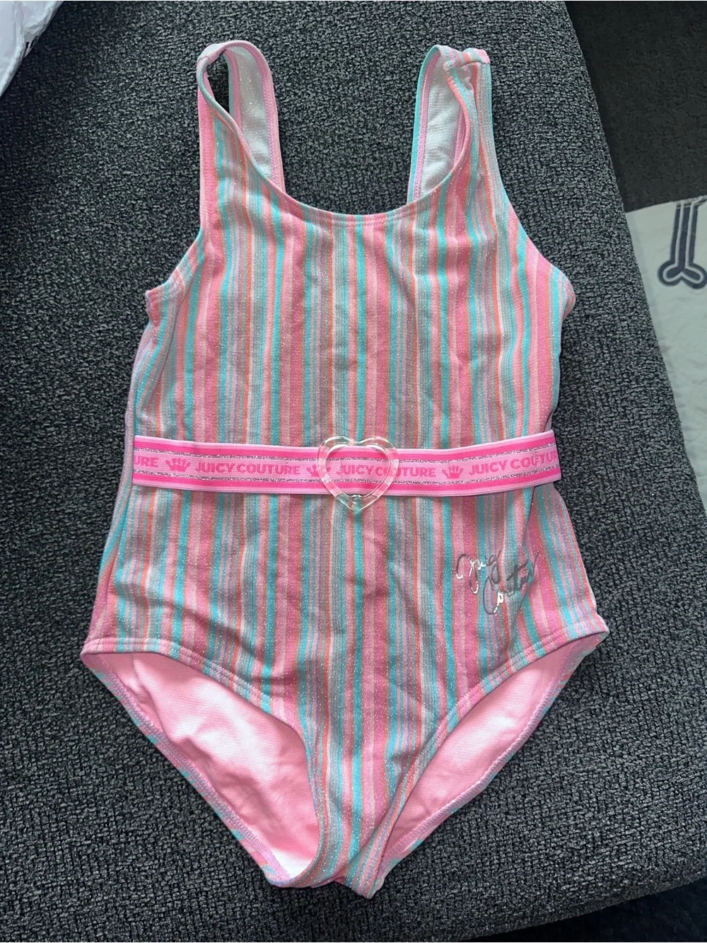 Juicy Couture Pink Striped Girls' Swim Top with Teal Accents